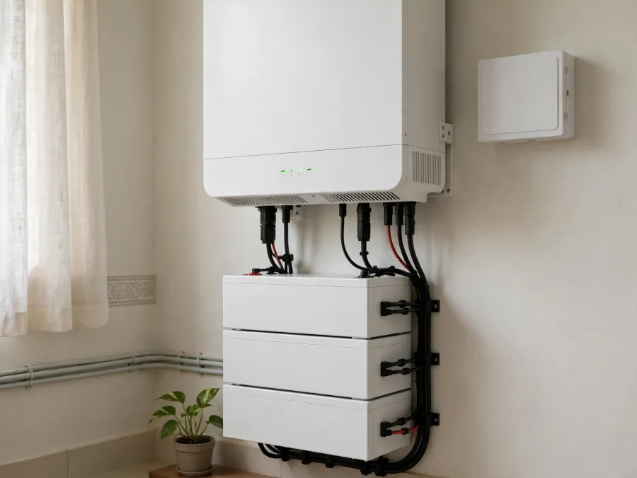Solar inverter and battery setup, illustrative image